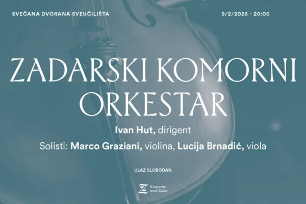 Zadarski komorni orkestar najavljuje koncert u Sveučilišnoj dvorani u Zadru 9. veljače 2026.