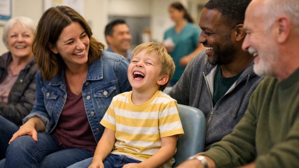 Dijete koje smijehom širi pozitivnu atmosferu u čekaonici