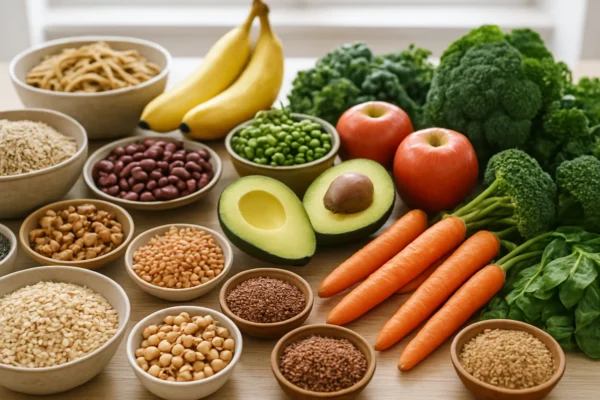 Raznovrsna hrana bogata vlaknima poput povrća, voća i cjelovitih žitarica