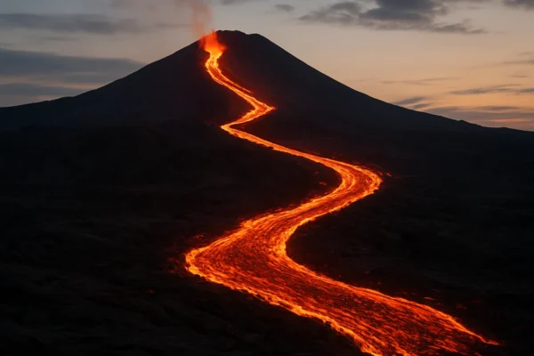 Spora rijeka lave koja teče niz vulkansku padinu i pokazuje zašto lava teče polako