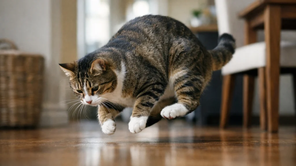 Mačka savija noge i sigurno doskače prilikom skoka