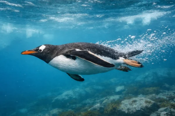 Pingvin aktivno pliva pod vodom umjesto da lebdi