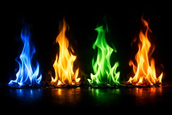 Različite boje plamena koje prikazuju energiju i kemijski sastav izgaranja