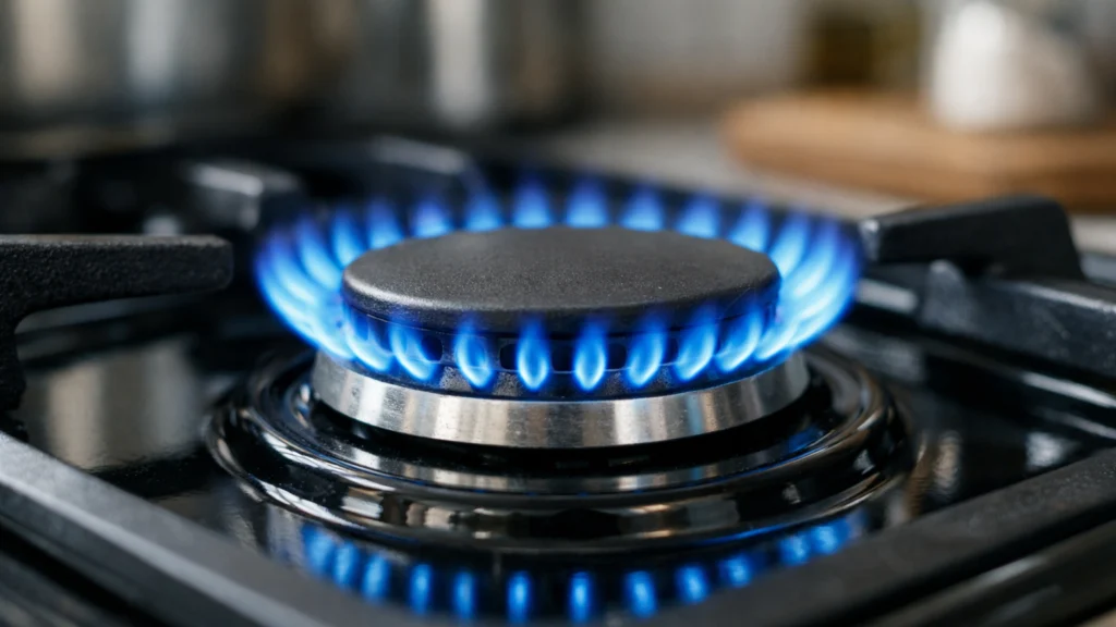 Plavi plamen plinskog štednjaka kao primjer potpunog izgaranja