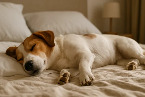 Pas mirno spava i trza šapama tijekom sna u kućnom okruženju