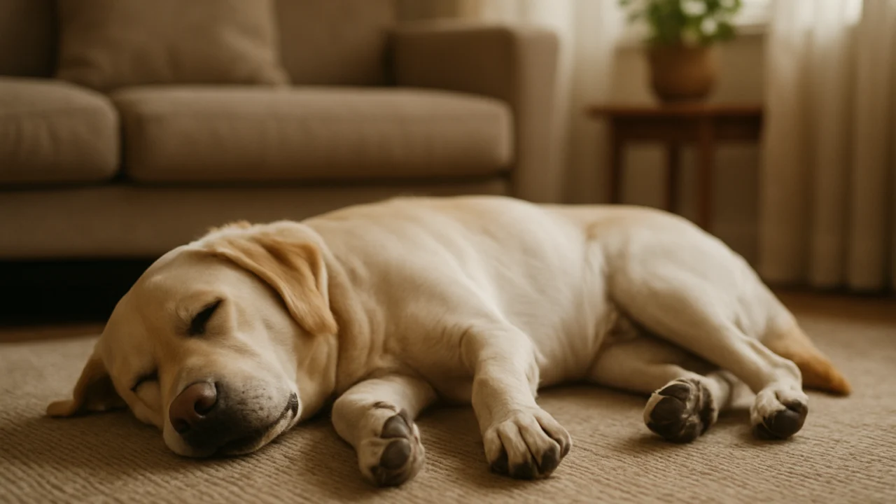Labrador trza šapama dok spava i sanja trčanje