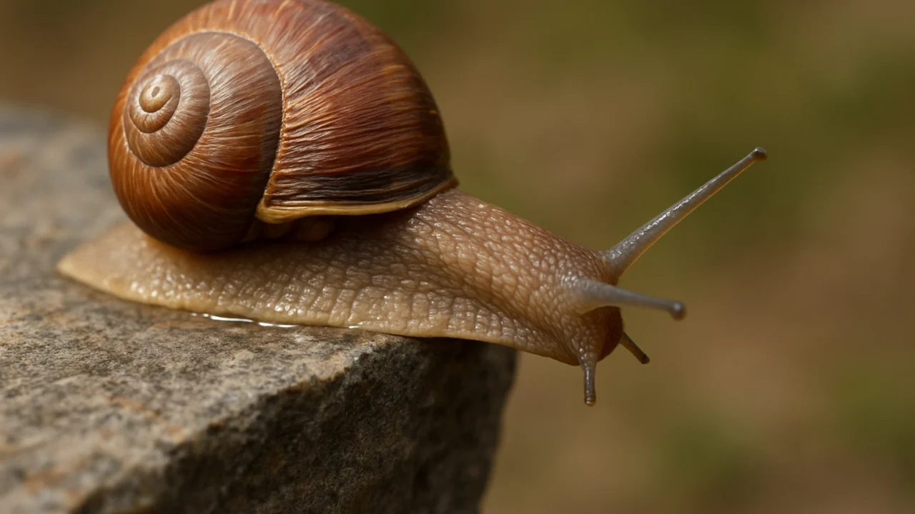 Puž se penje preko oštre kamene ivice uz pomoć sluzi
