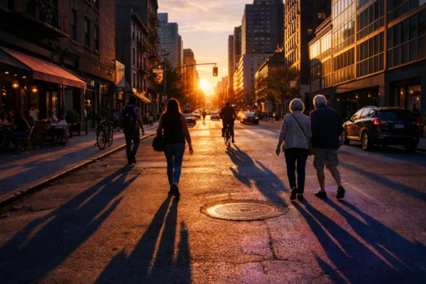 Različite nijanse sjena na ulici u zalazak sunca