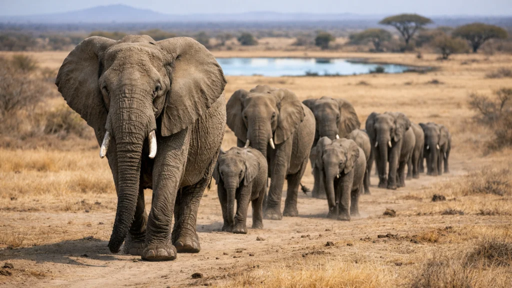 Starija slonica vodi krdo prema vodi koristeći pamćenje ruta