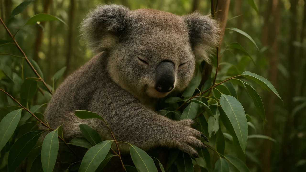 Koala mirno odmara u šumi eukaliptusa