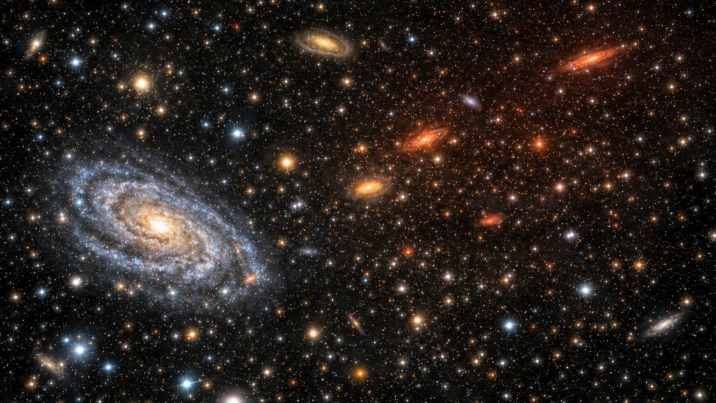 Udaljene galaksije u svemiru koje prikazuju širenje svemira i crninu pozadine