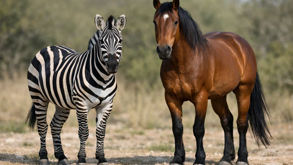 Usporedba zebre i konja pokazuje razliku između pruga i jednobojnog krzna