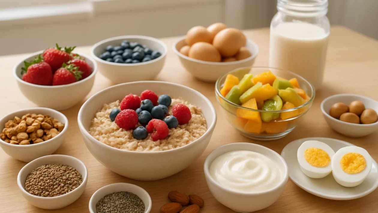 Zdravi doručak s voćem, zobenom kašom i jajima kao temelj energičnog početka dana