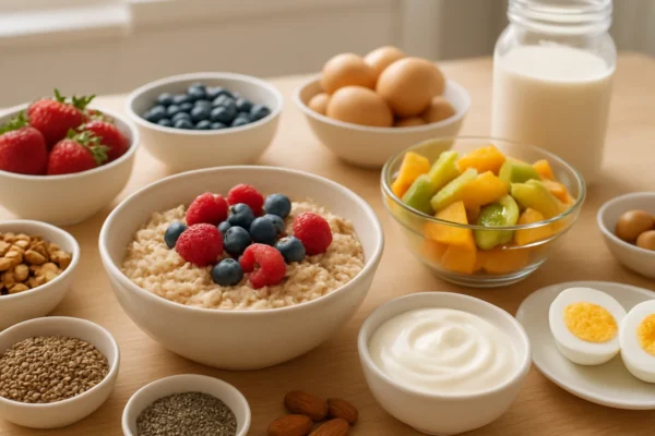 Zdravi doručak s voćem, zobenom kašom i jajima kao temelj energičnog početka dana