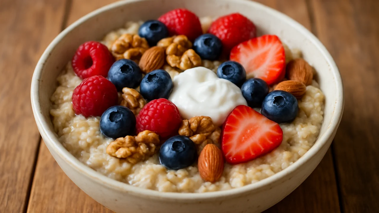 Zobena kaša s jogurtom, voćem i orašastim plodovima kao primjer zdravog doručka