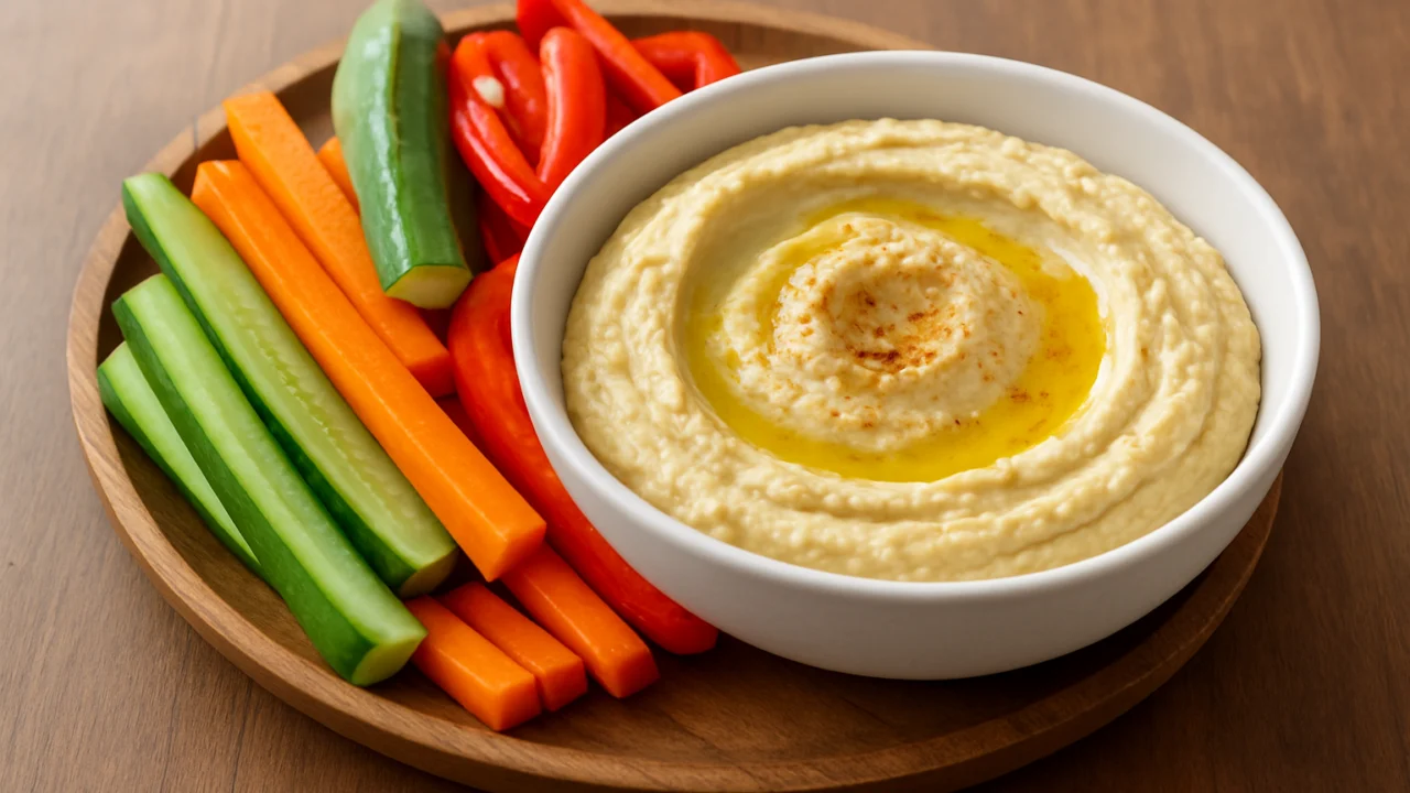 Zdrav međuobrok humus s povrćem za dugotrajnu energiju