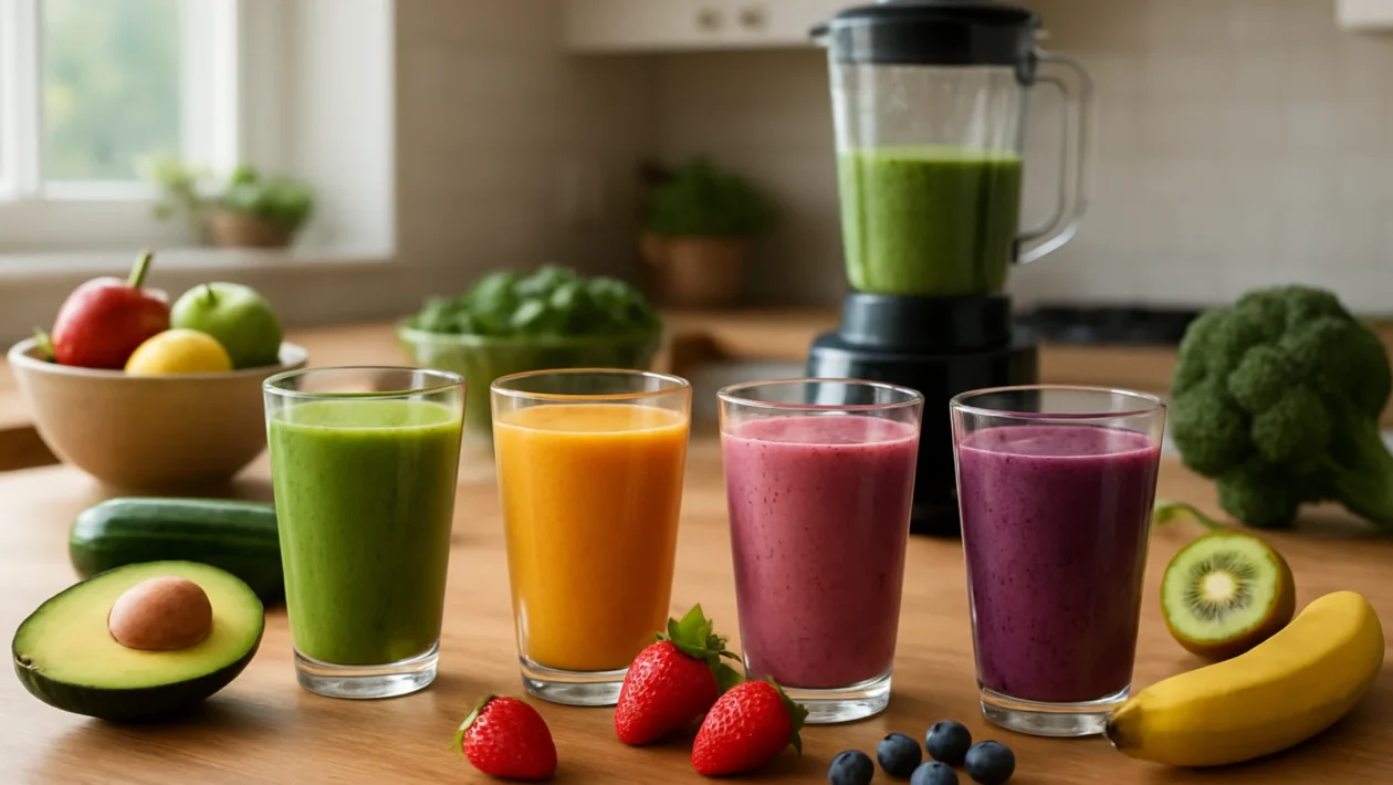 Zdravi smoothie napitci od voća i povrća pripremljeni u kuhinji