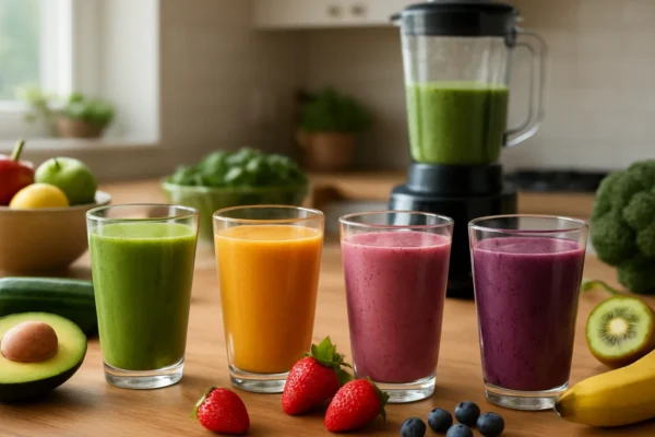 Zdravi smoothie napitci od voća i povrća pripremljeni u kuhinji