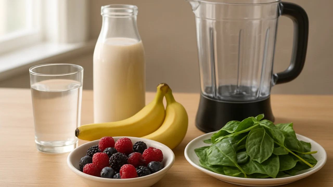 Osnovni sastojci za smoothie poput voća, povrća i tekućine