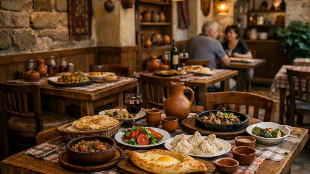 Povoljan lokalni restoran u Gruziji kao primjer nižih troškova putovanja
