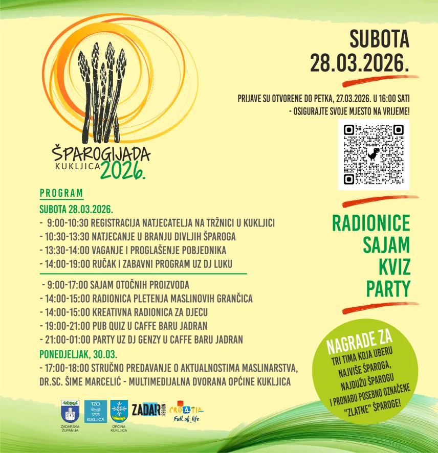 Šparogijada Kukljica 2026 – manifestacija posvećena divljim šparogama na otoku Ugljanu