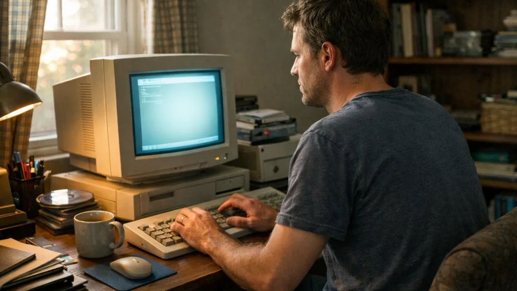 Korisnik koristi staro osobno računalo kao simbol digitalne nostalgije