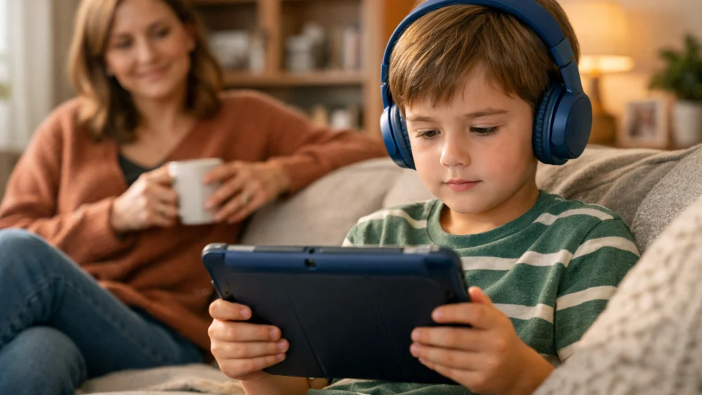 Dijete koristi tablet uz nadzor roditelja u sigurnom digitalnom okruženju