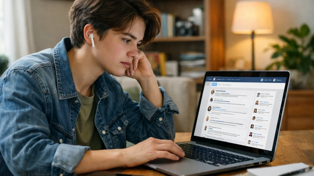 Mladi sudionik digitalne zajednice koji koristi online platformu kod kuće