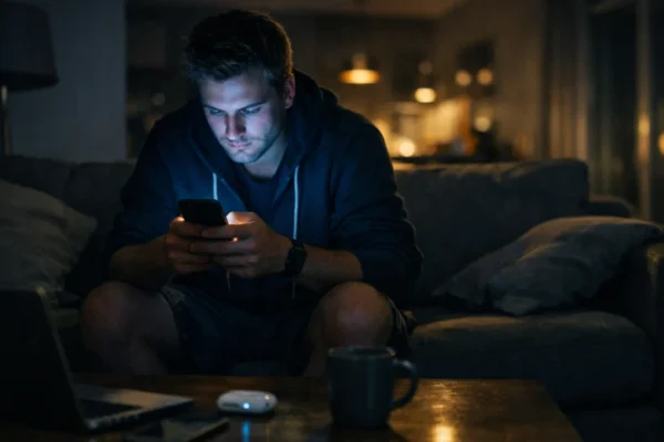 Korištenje pametnog telefona kasno navečer kao simbol ovisničkog dizajna aplikacija