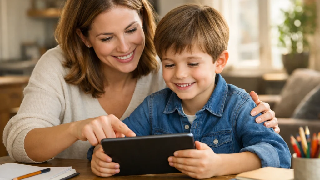 Roditelj i dijete koriste tehnologiju za učenje, prednosti digitalnih navika