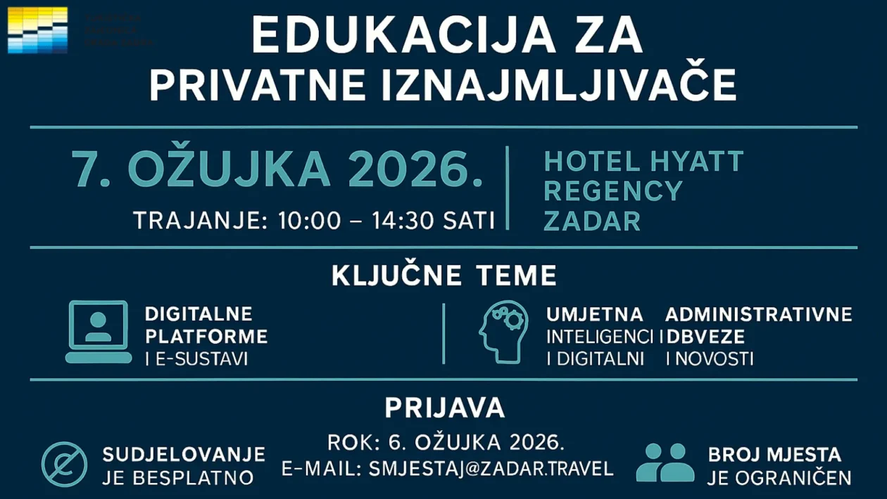 Polaznici na edukaciji za privatne iznajmljivače u hotelu Hyatt Regency Zadar tijekom programa o digitalnim alatima i trendovima.