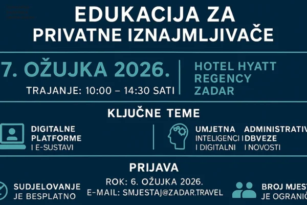 Polaznici na edukaciji za privatne iznajmljivače u hotelu Hyatt Regency Zadar tijekom programa o digitalnim alatima i trendovima.
