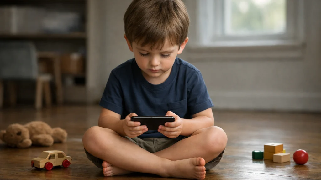 Predškolsko dijete koristi pametni telefon u zatvorenom prostoru