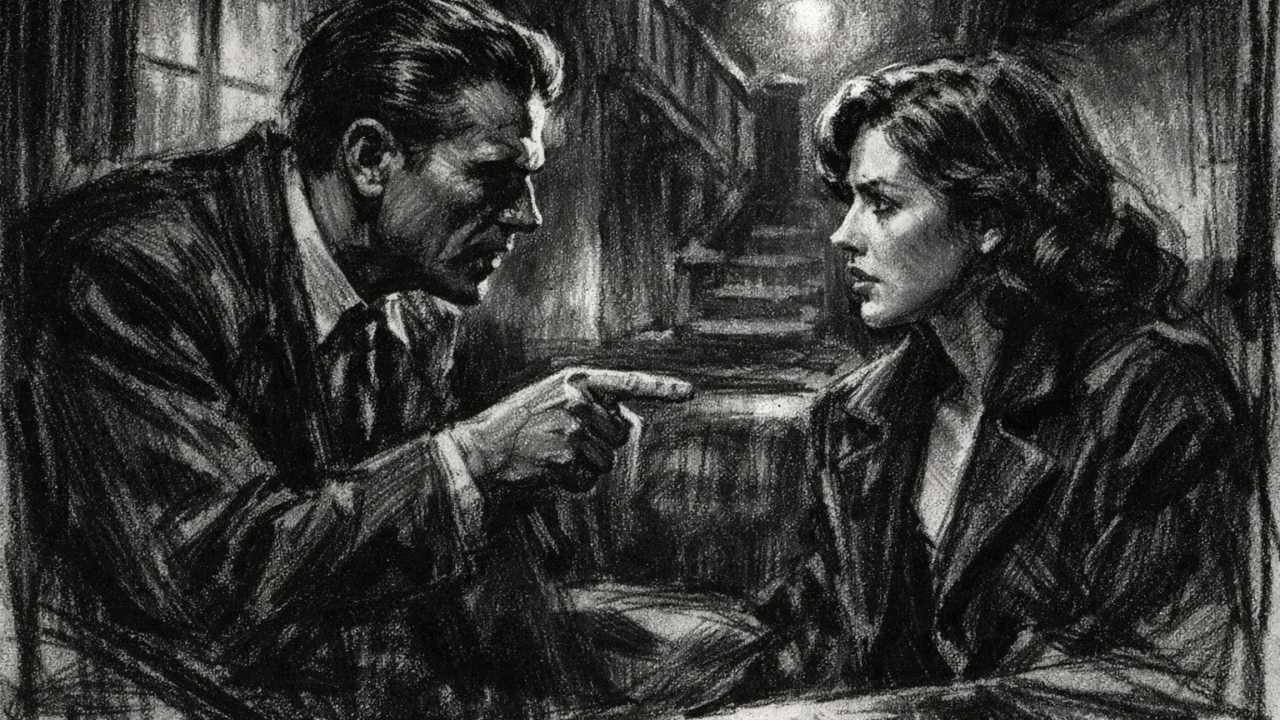 Dramska scena u charcoal film noir stilu