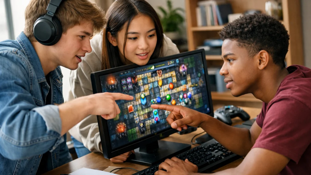 Mladi zajednički rješavaju logičke izazove u videoigrama