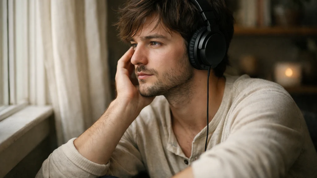 Osoba koja sluša glazbu u tišini i razmišlja o vlastitim osjećajima