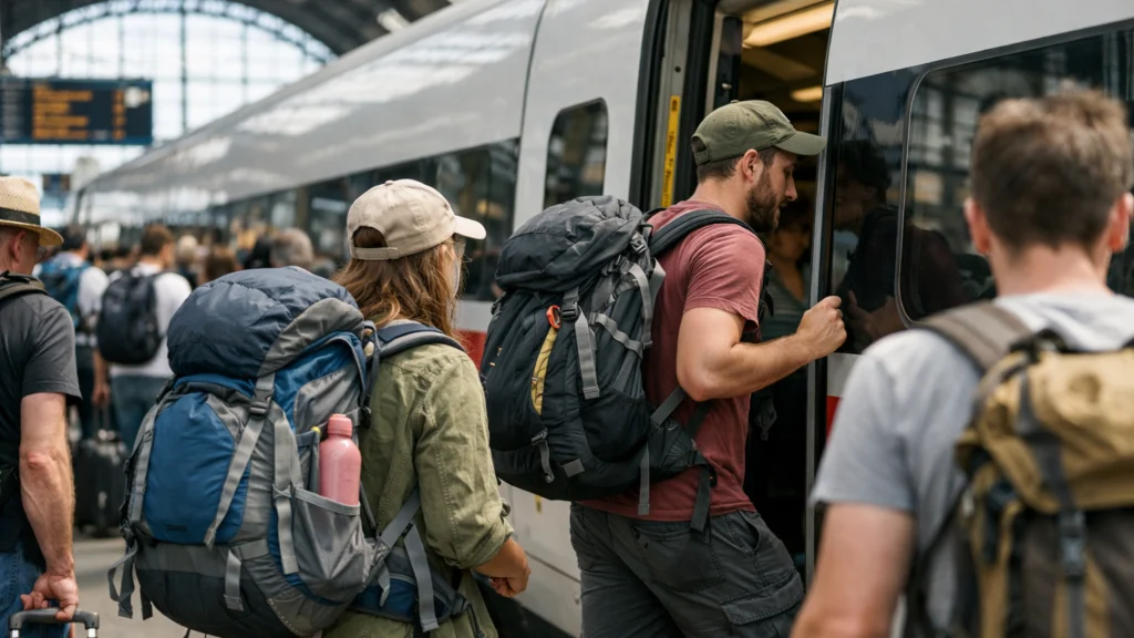 Putnici započinju Interrail putovanje na europskom željezničkom kolodvoru