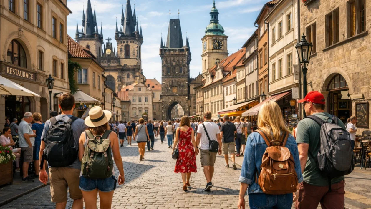 Turisti istražuju europski grad pješice i uživaju u autentičnom gradskom doživljaju