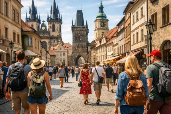 Turisti istražuju europski grad pješice i uživaju u autentičnom gradskom doživljaju