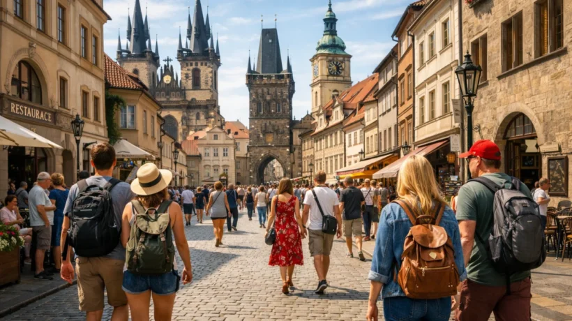 Turisti istražuju europski grad pješice i uživaju u autentičnom gradskom doživljaju