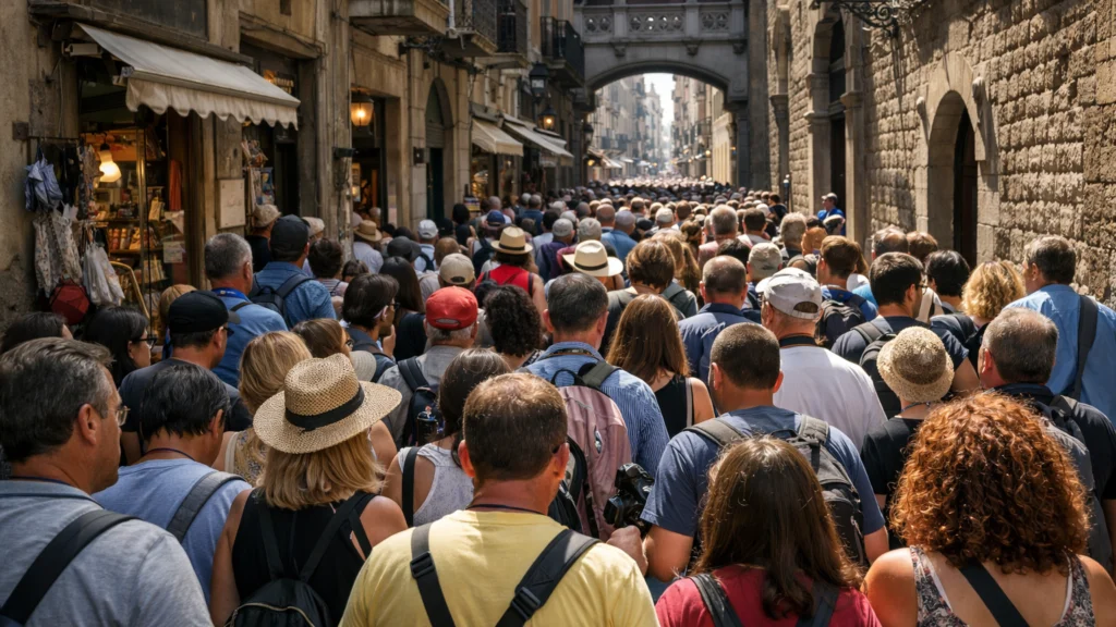 Gužve turista u povijesnoj gradskoj jezgri tijekom vrhunca sezone