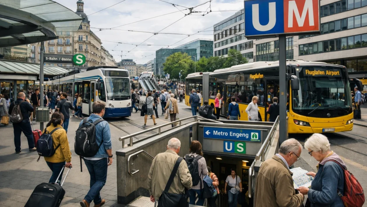 Korištenje javnog prijevoza u stranom gradu s turistima i lokalnim stanovnicima