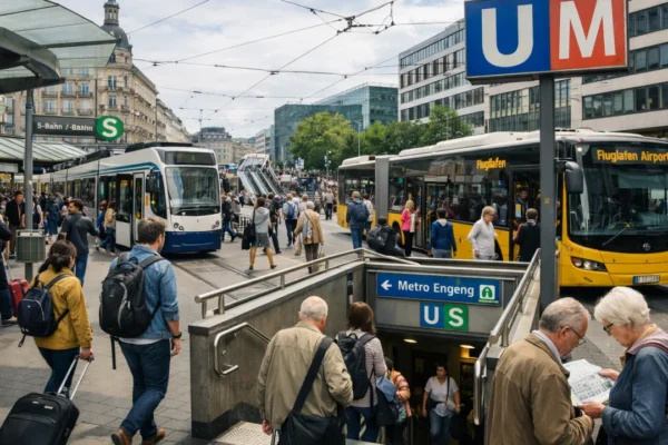Korištenje javnog prijevoza u stranom gradu s turistima i lokalnim stanovnicima
