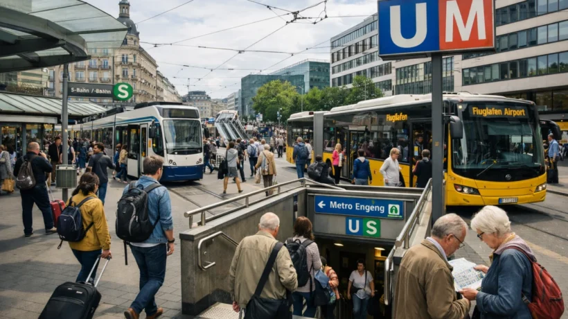 Korištenje javnog prijevoza u stranom gradu s turistima i lokalnim stanovnicima