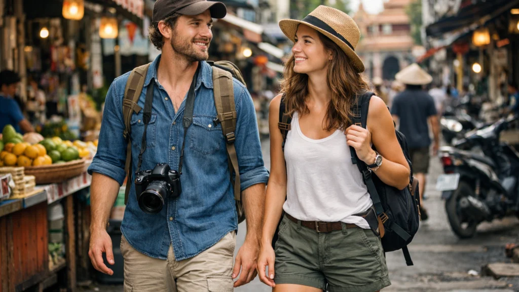 Slow travel koncept tijekom interkontinentalnog putovanja u stranom gradu