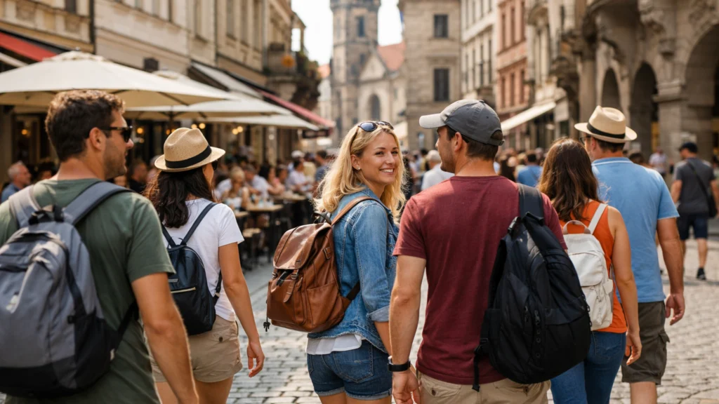 Turisti u šetnji povijesnom gradskom jezgrom tijekom city breaka