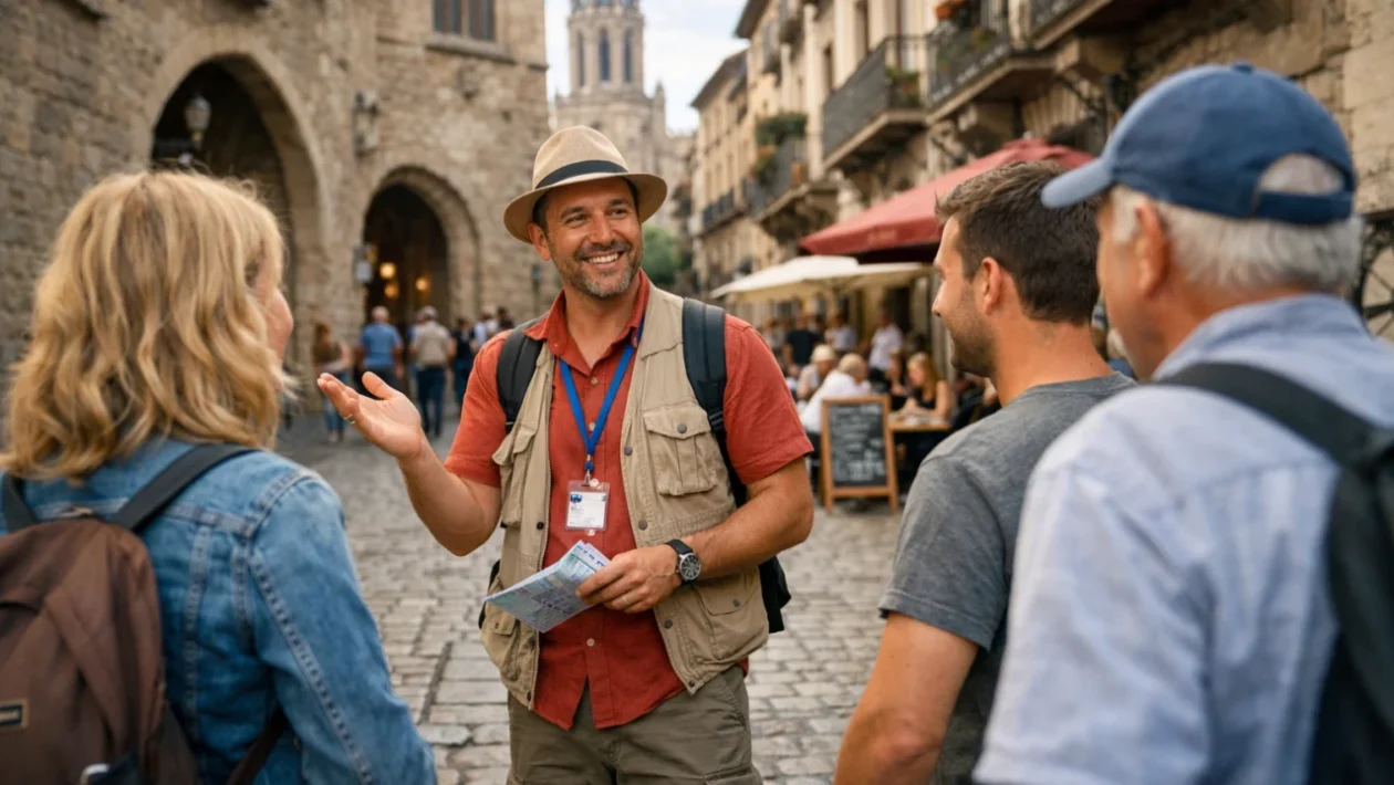 Lokalni vodič vodi grupu turista kroz povijesnu gradsku jezgru