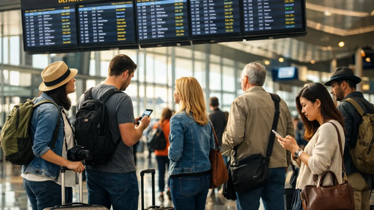 Putnici na aerodromu traže last minute ponude za putovanja