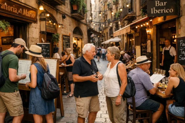 Putnici istražuju lokalne restorane u autentičnoj gradskoj četvrti