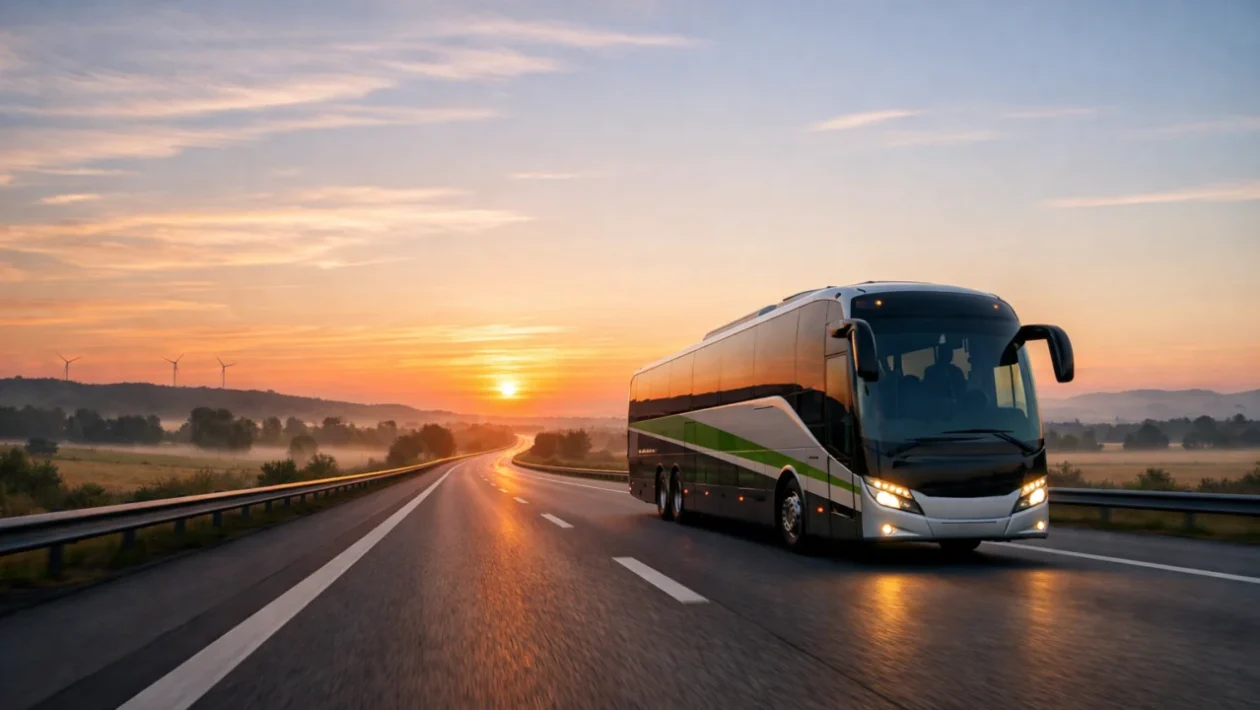 Autobus na autocesti u Europi koji simbolizira povoljna međugradska putovanja